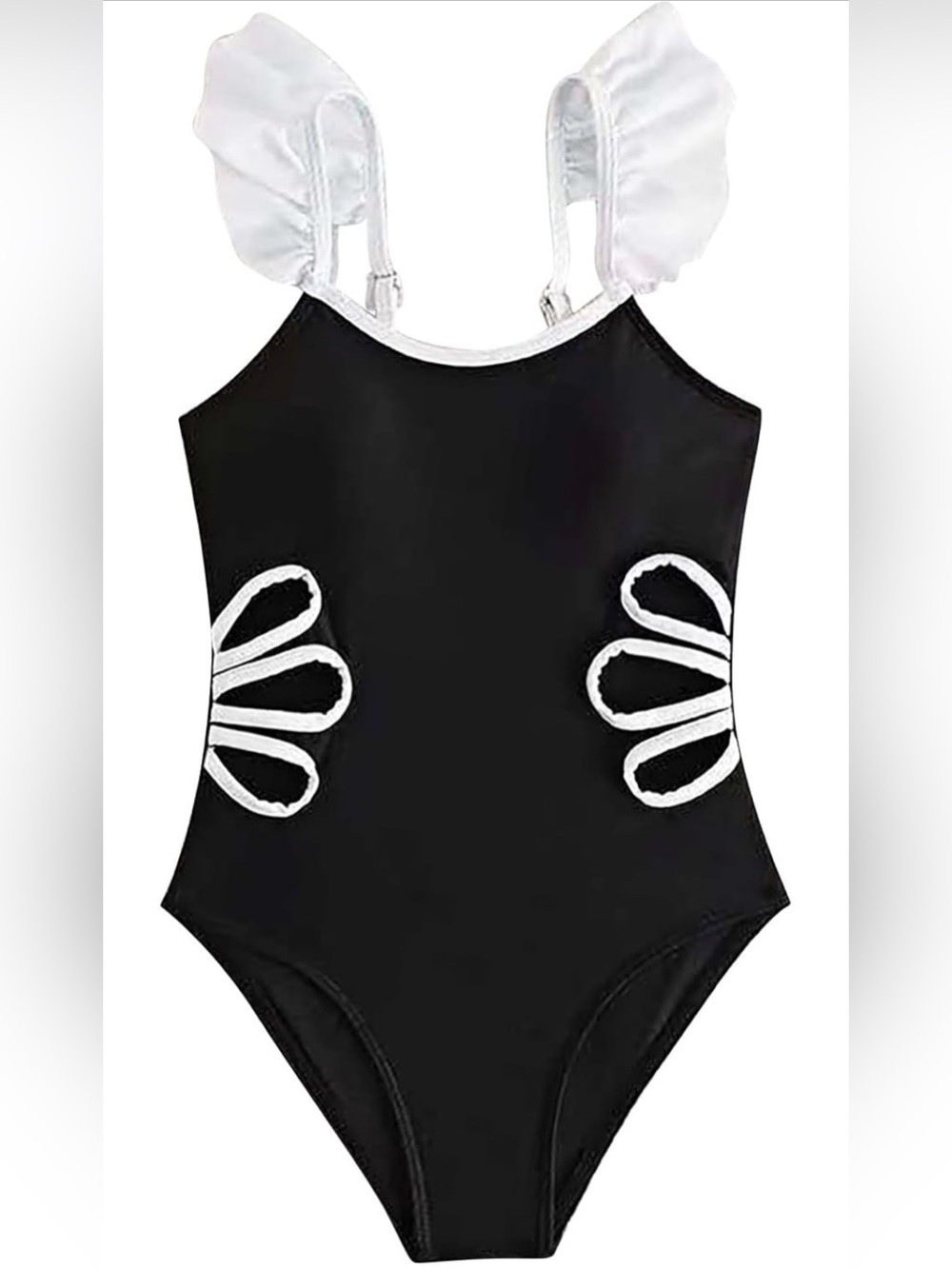0201: Grace Karin Girls Black One-Piece Swimsuit with White Trim
